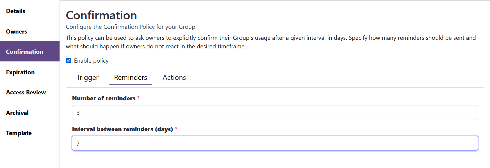 Confirmation Policy Reminders