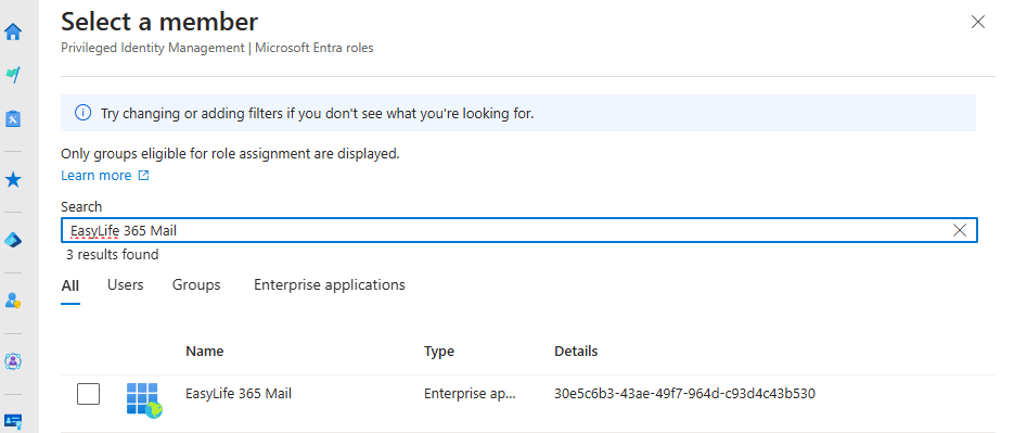Assignments for the Exchange Recipient Administrator - Select Member