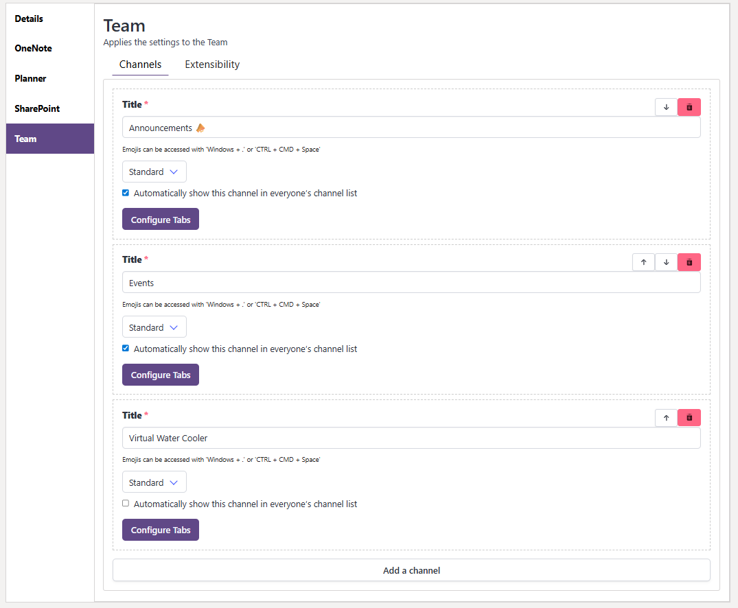 org teams template provisioning