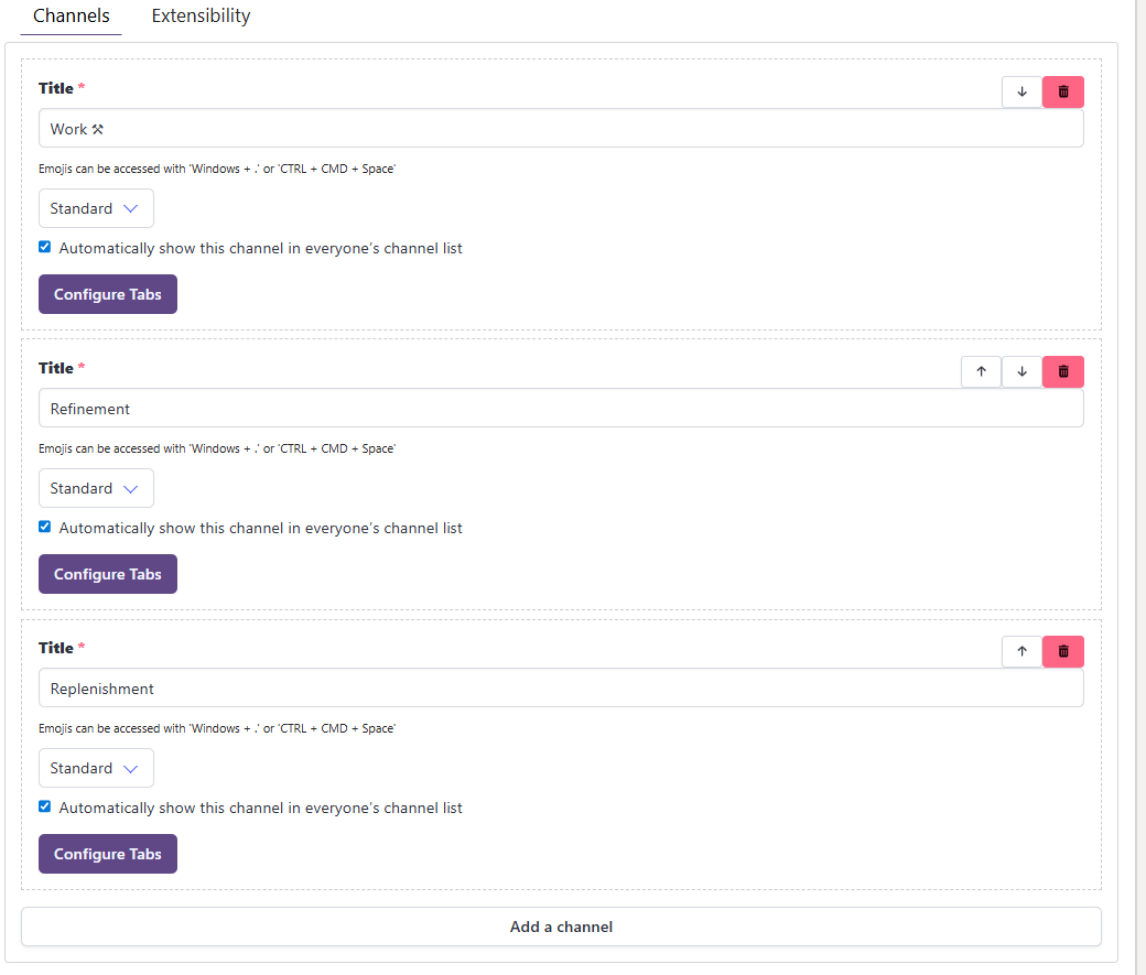 project teams provisioning action channels
